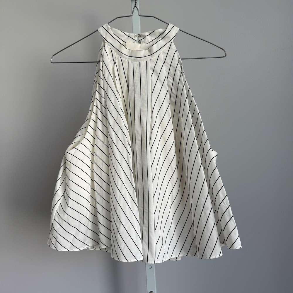 C/MEO Collective Cotton Clean Coastal Office Siren Striped Halter Top M Ivory